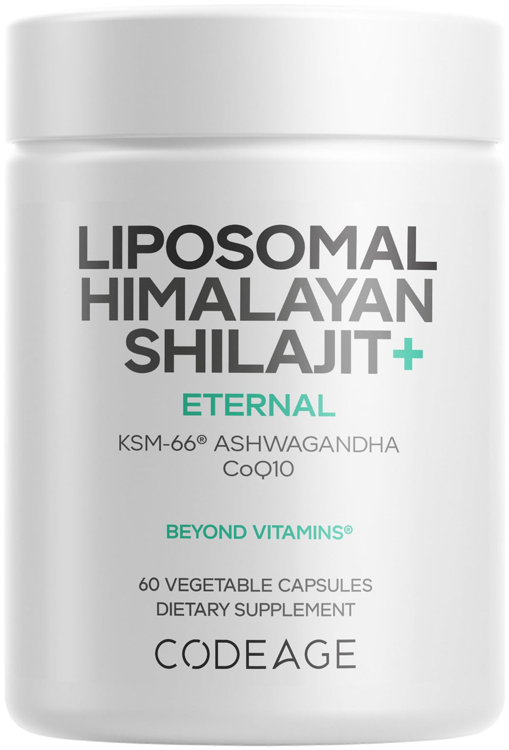 Codeage Liposomal Himalayan Shilajit bottle highlights convenient daily vitality with liposomal delivery.