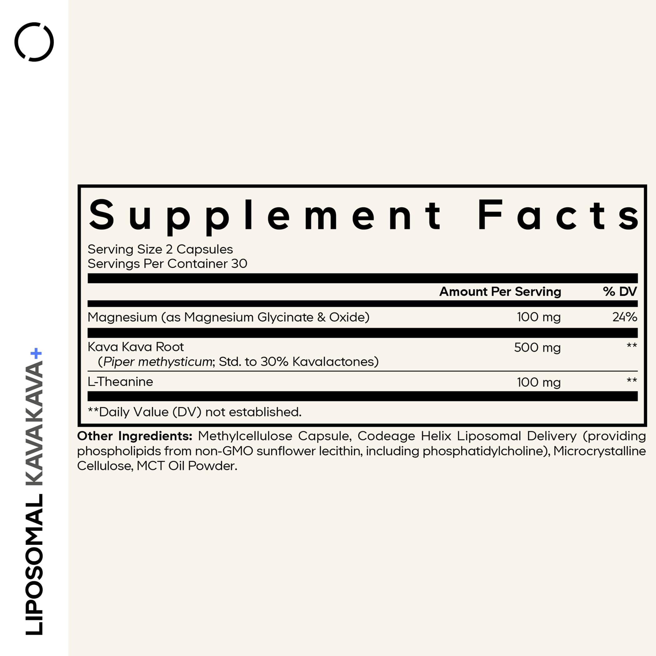 Codeage Liposomal Kava Kava capsules arranged for consumption and daily use