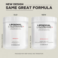Codeage Liposomal L-Glutamine label close-up shows unflavored formula.