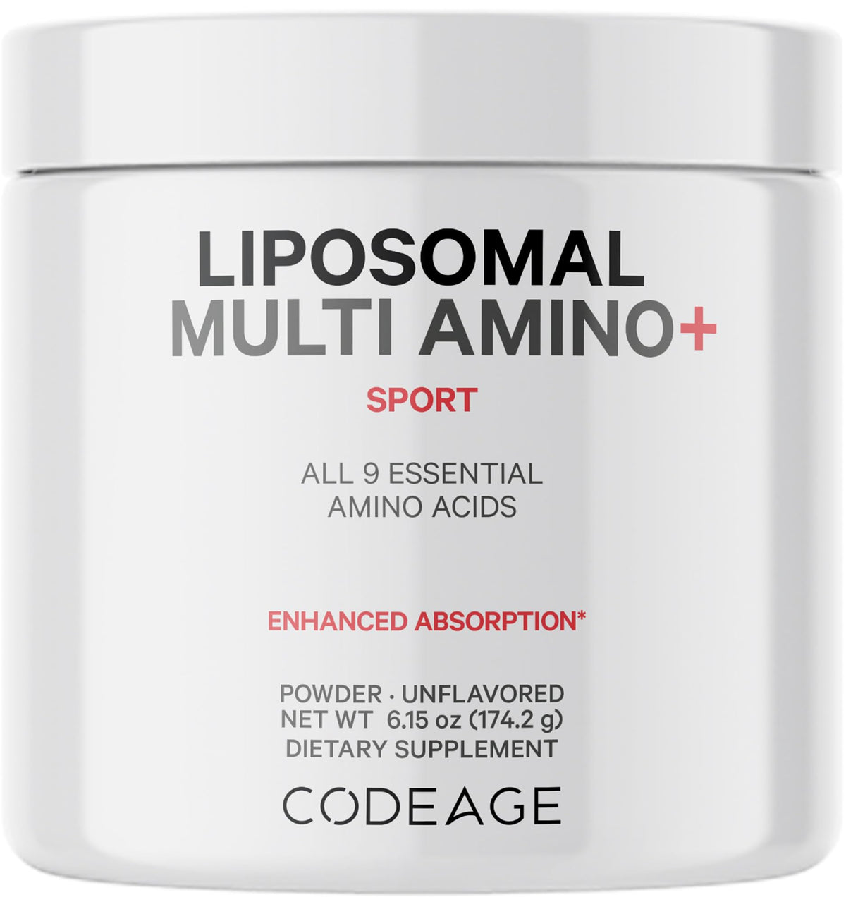 Codeage Liposomal Multi Amino+ bottle supports daily essential amino intake.