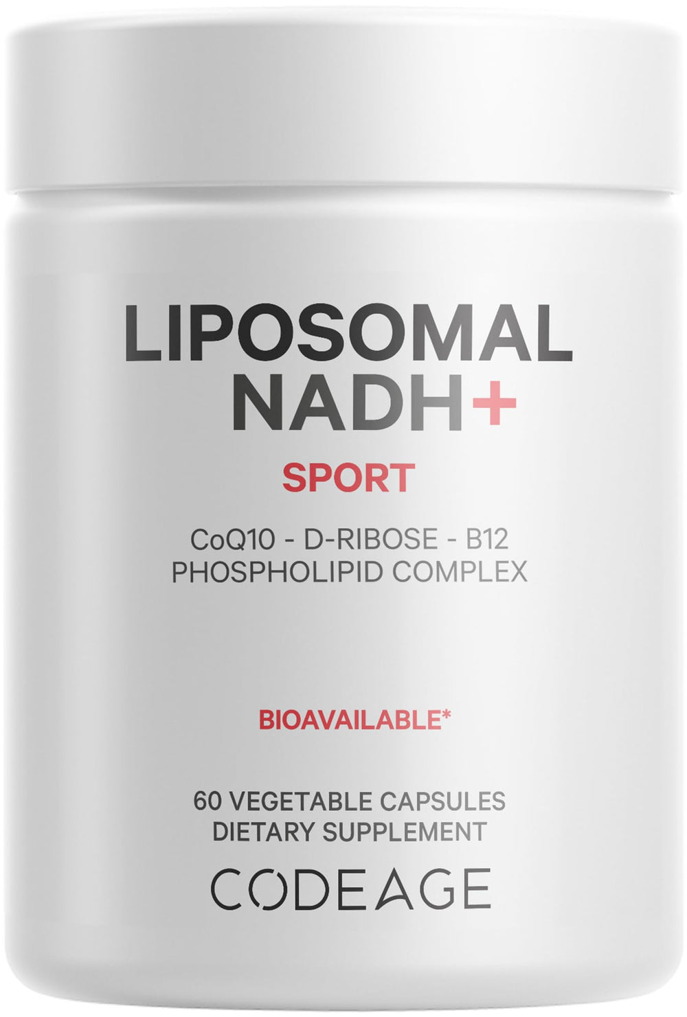 Codeage Liposomal NADH+ bottle front ready for daily energy support.