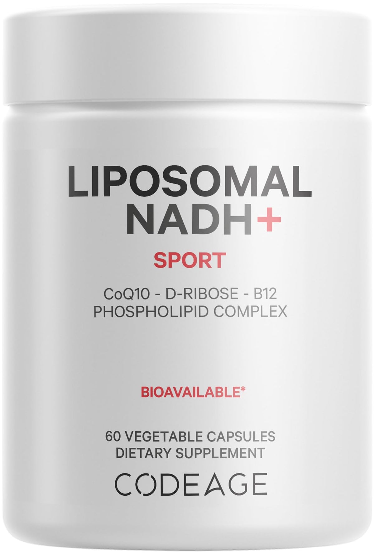 Codeage Liposomal NADH+ bottle front ready for daily energy support.
