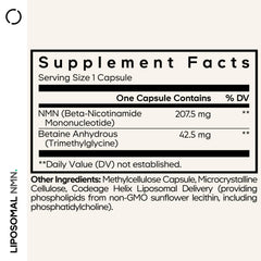 Codeage Liposomal NMN-TMG capsules close-up, suggesting convenient daily dose.