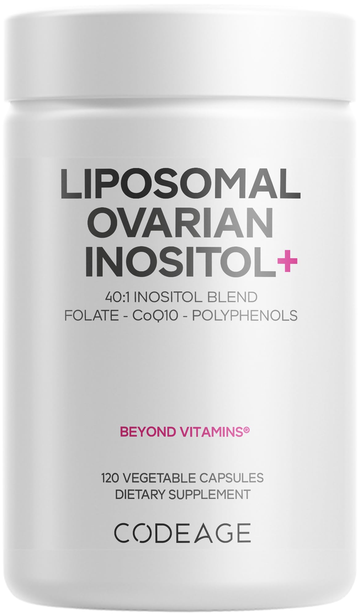 Codeage Liposomal Ovarian Inositol+ bottle featuring the 40:1 blend.
