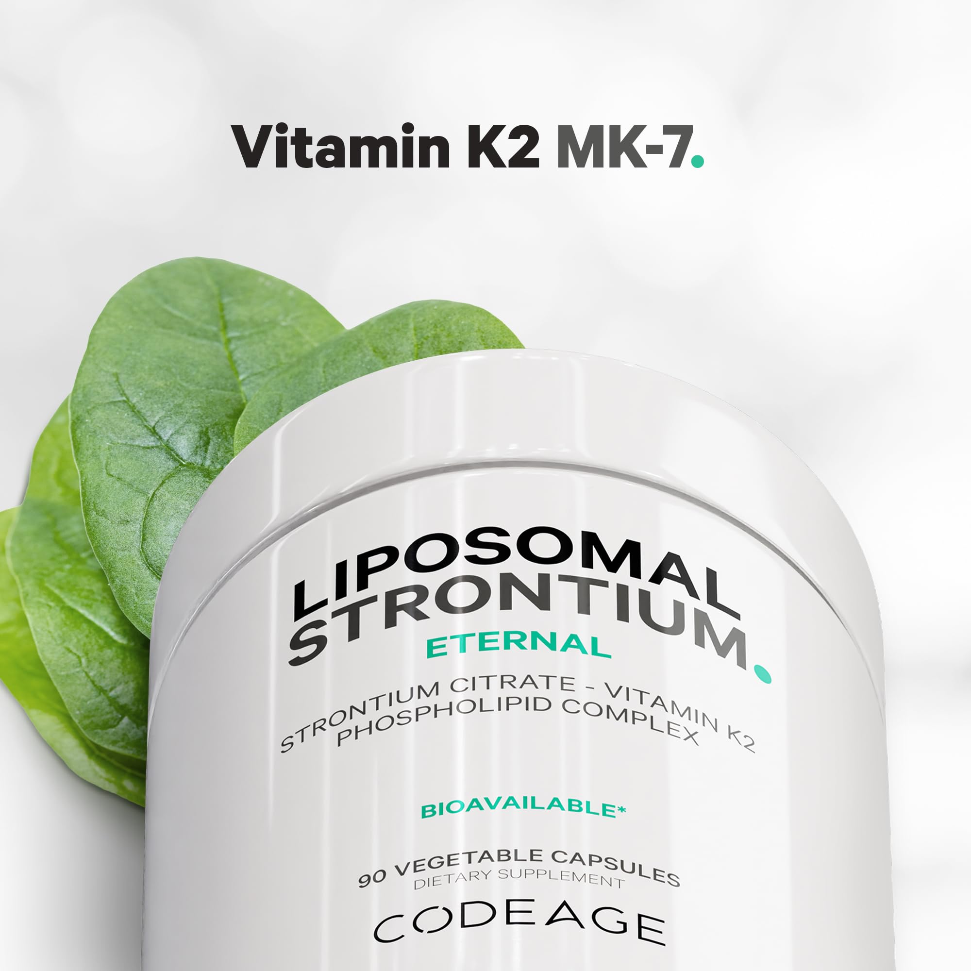Codeage Liposomal Strontium bottle back, full ingredient and purity details.