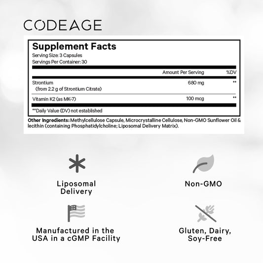 Codeage Liposomal Strontium bottle front view, convenient one-month supply.