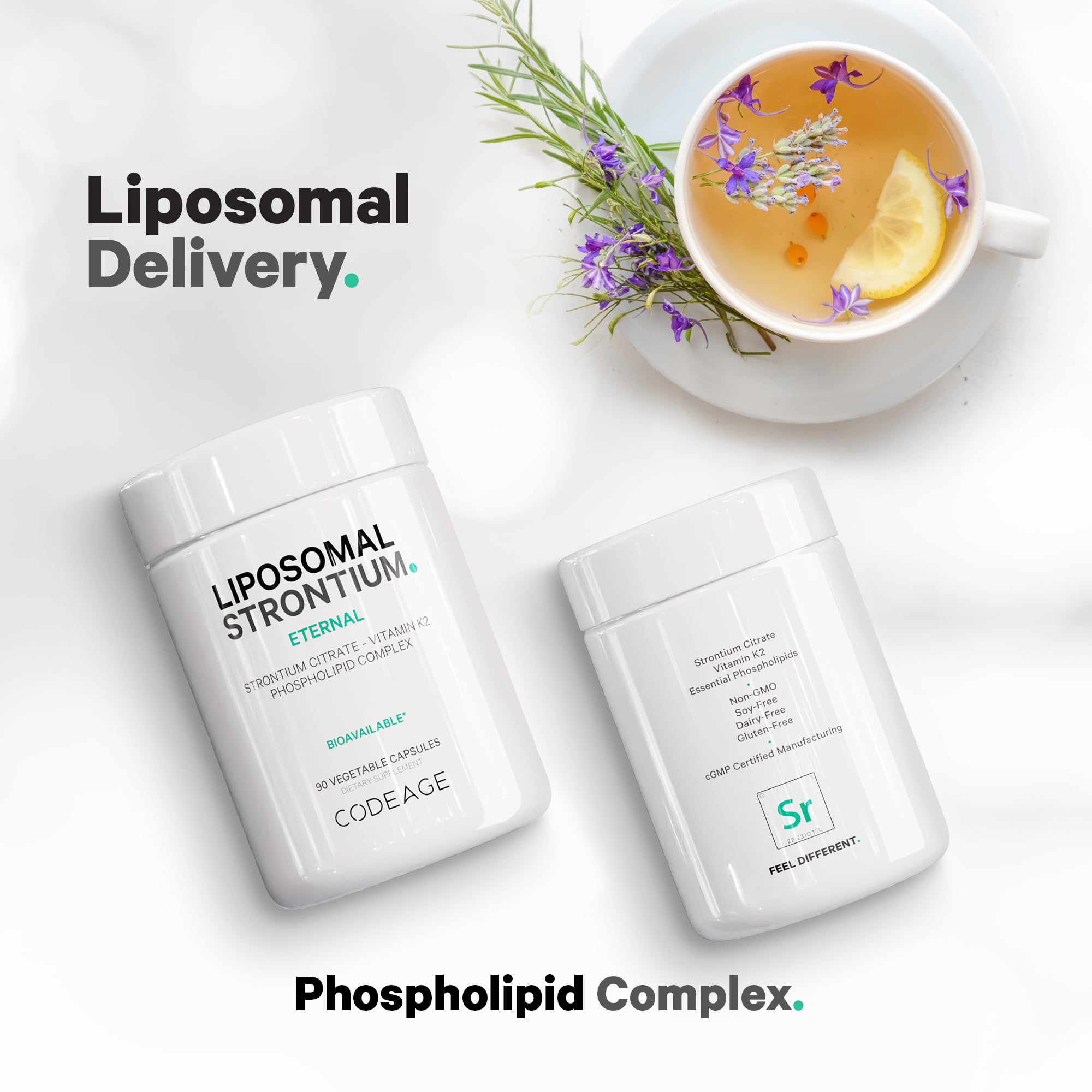 Codeage Liposomal Strontium with Vitamin K2 MK-7, a synergistic mineral blend.