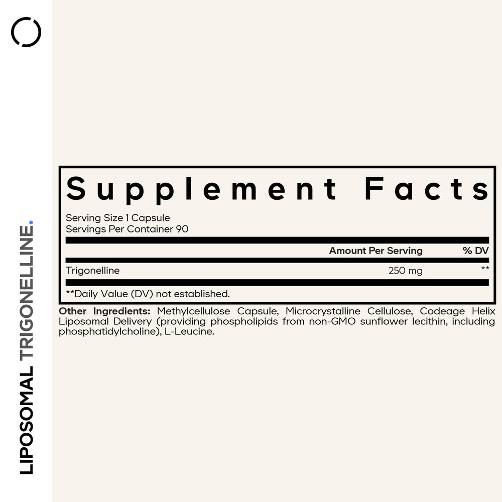 Codeage Liposomal Trigonelline bottle back label with ingredients.