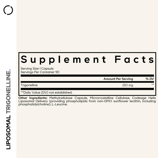Codeage Liposomal Trigonelline bottle back label with ingredients.