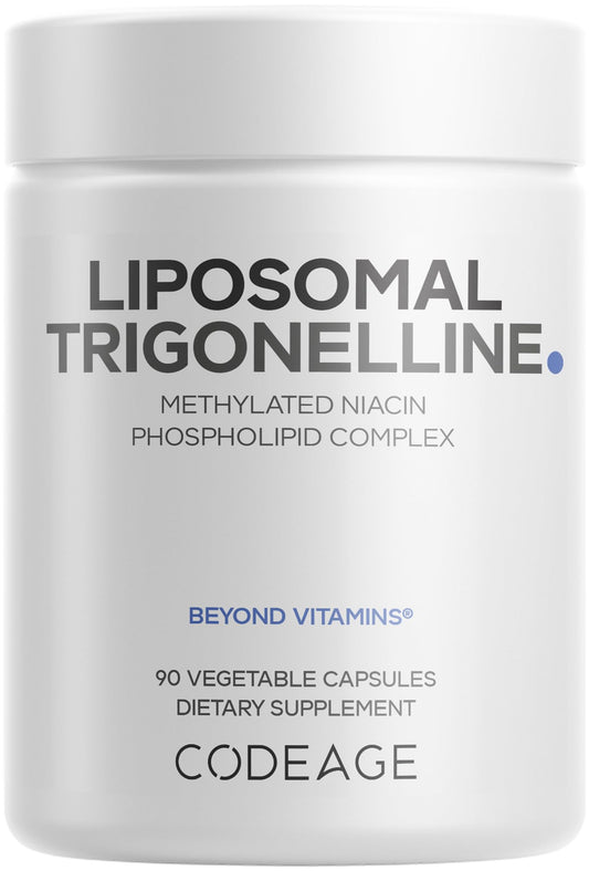 Codeage Liposomal Trigonelline bottle front view showing 250 mg capsules.