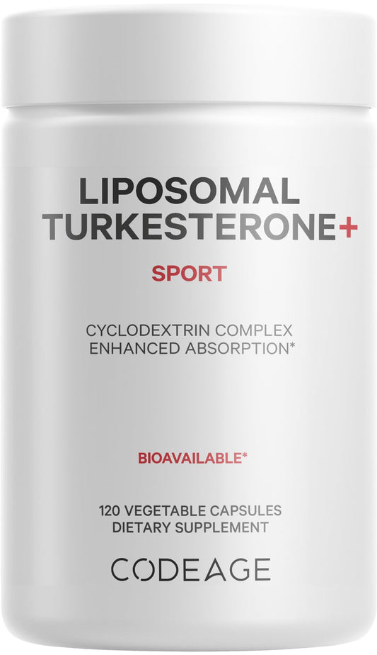 Codeage Liposomal Turkesterone bottle for daily athletic support and convenience.
