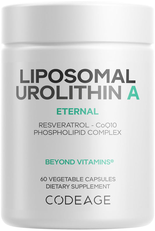 Codeage Liposomal Urolithin A bottle on shelf for daily wellness possibilities.