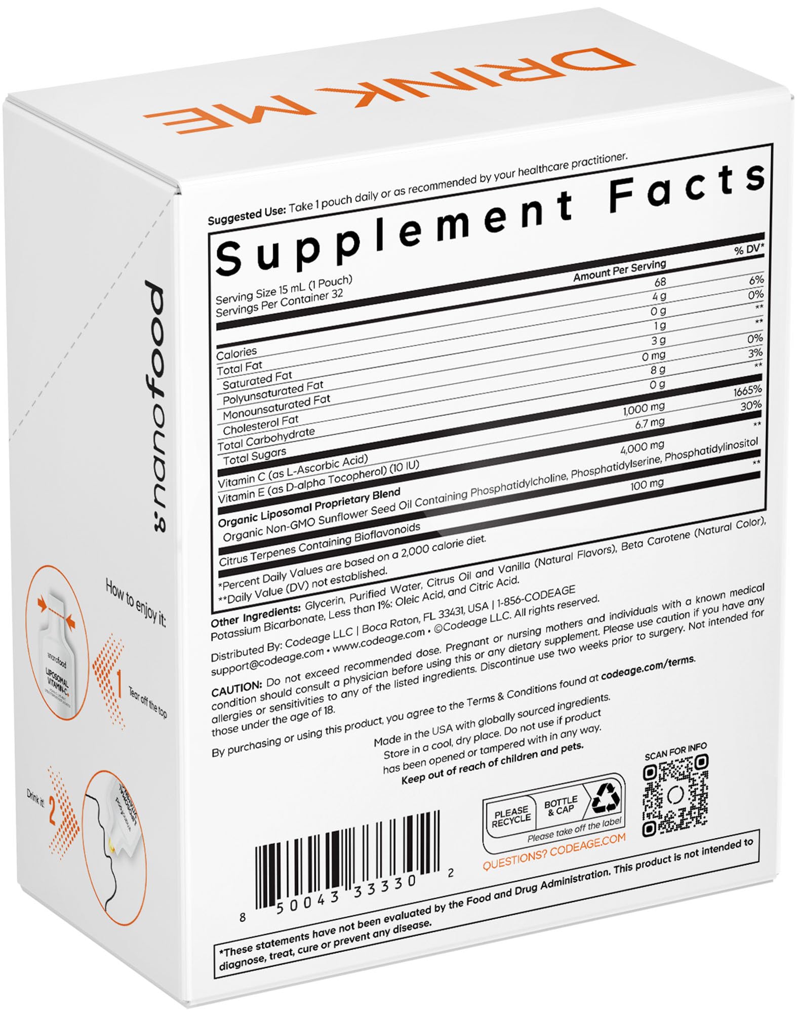 Codeage Liposomal Vitamin C Liquid citrus vanilla flavor profile.