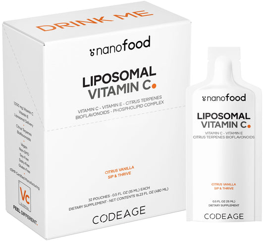 Codeage Liposomal Vitamin C Liquid pouch ready for daily use on the go.