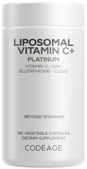Codeage Liposomal Vitamin C+ Platinum bottle on display highlighting daily 1000 mg formula
