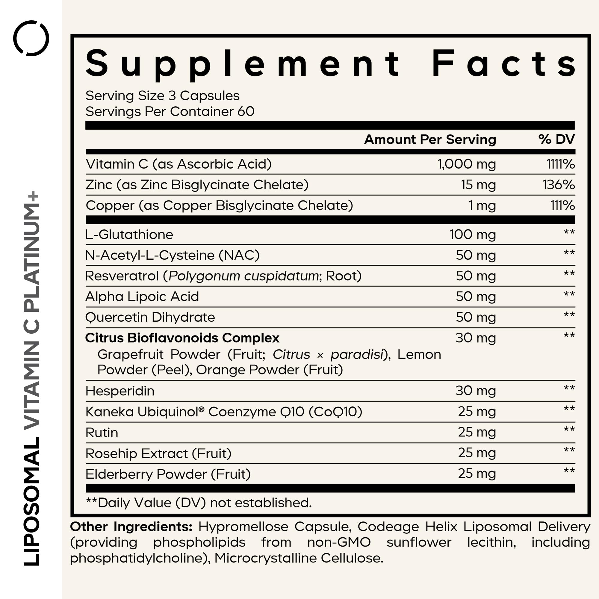 Codeage Liposomal Vitamin C+ Platinum capsules close-up showing uniform soft capsules for daily wellness