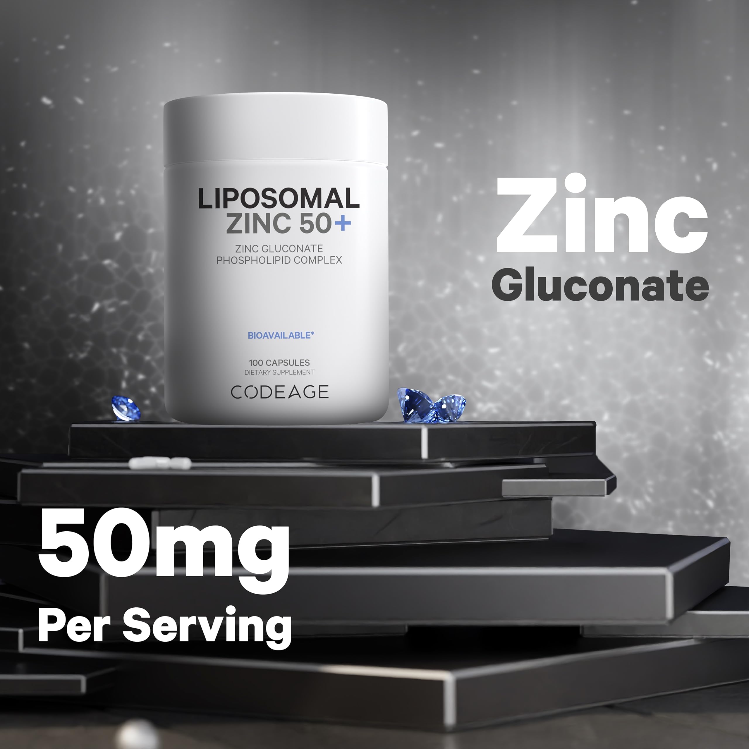 Codeage Liposomal Zinc label closeup with clear ingredient details.