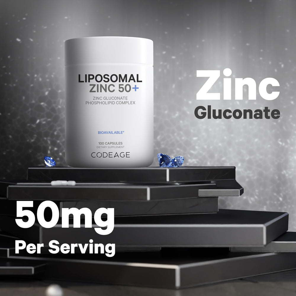 Codeage Liposomal Zinc label closeup with clear ingredient details.