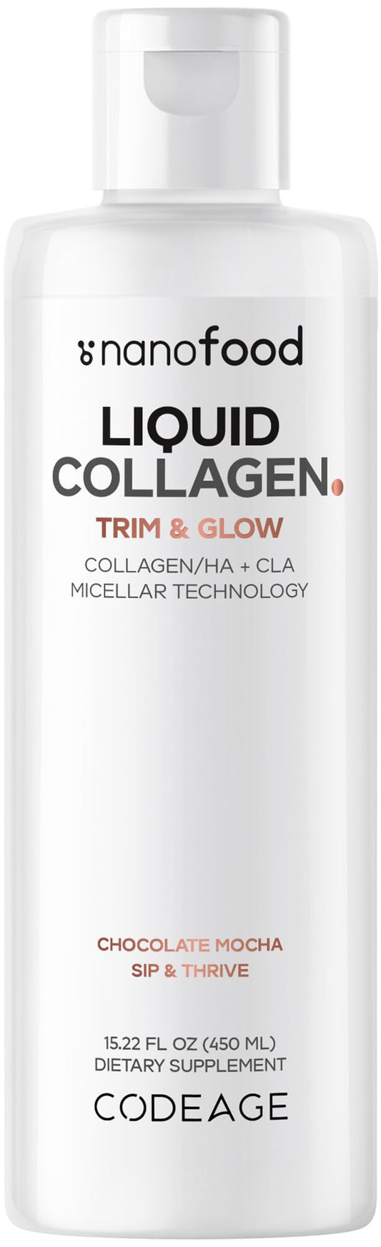 Codeage Liquid Collagen Chocolate Bottle supports daily beauty and hydration.