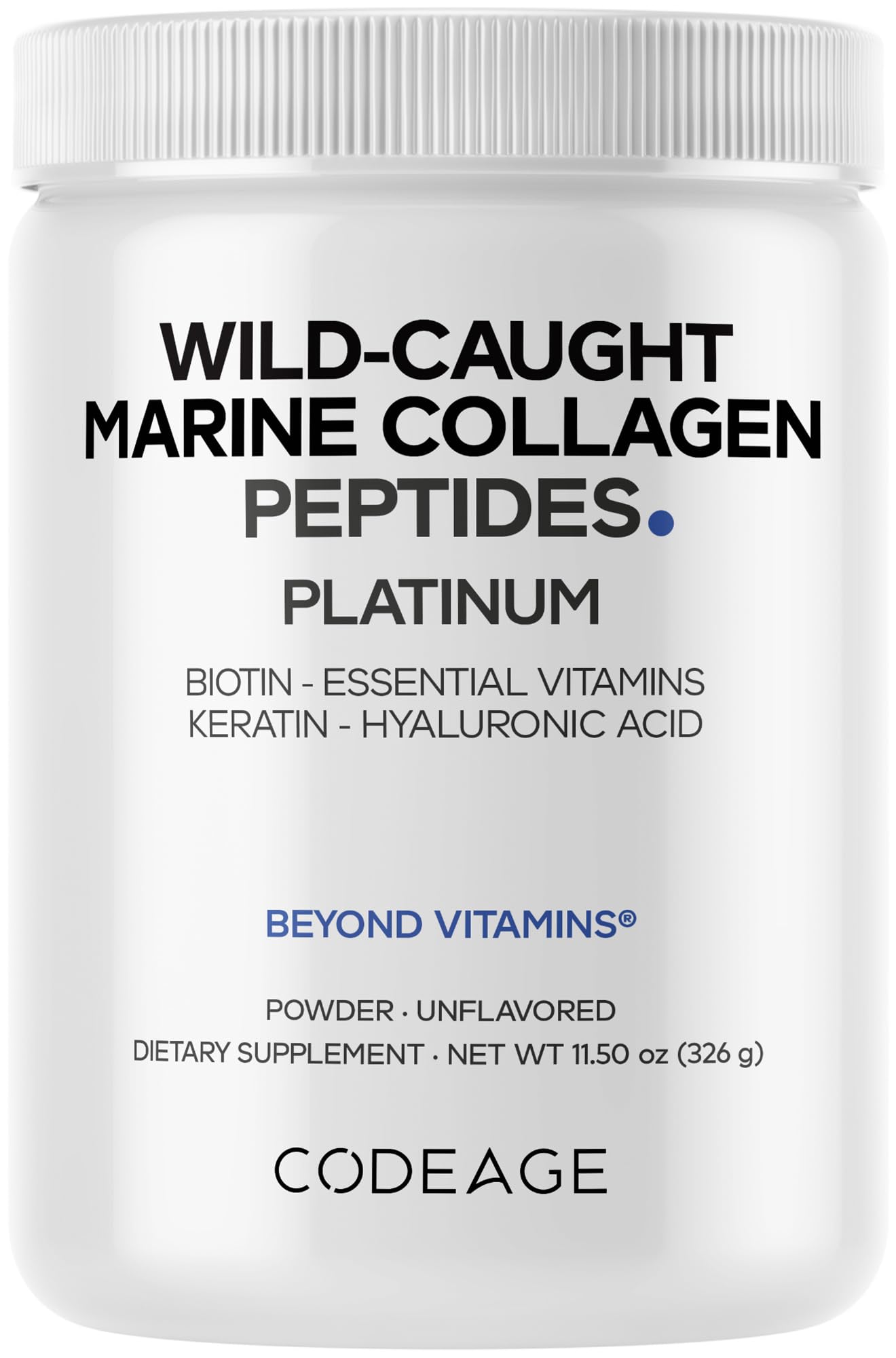 Codeage Marine Collagen Platinum bottle front showing daily beauty support