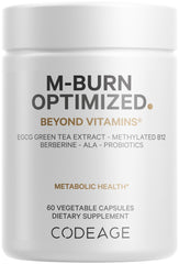 Codeage M-Burn bottle with capsules for convenient daily wellness.