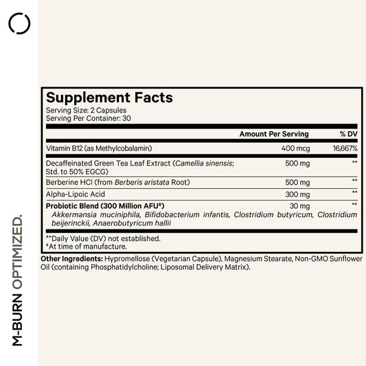 Close-up of Codeage M-Burn capsules highlighting easy-to-swallow design.