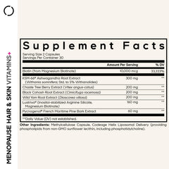 Codeage Menopause Hair & Skin Vitamins+ capsules deliver 10,000 mcg of biotin for hair and skin support.