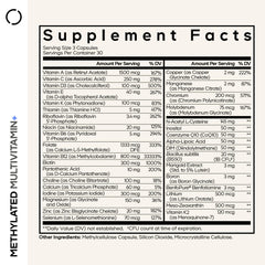 Codeage Methylated Multivitamin bottle back reveals ingredient details for informed daily use