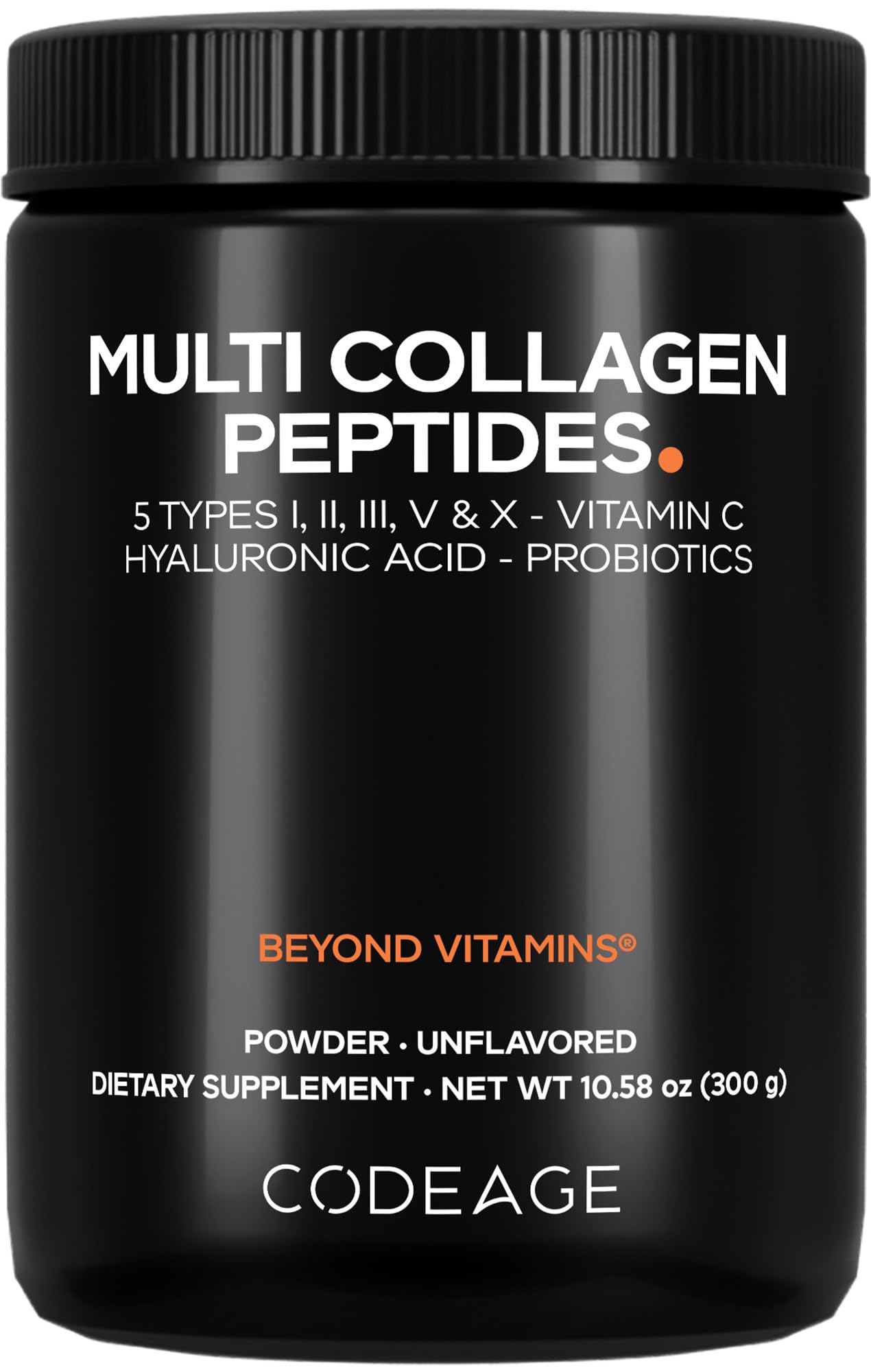 Codeage Multi Collagen Black Edition front label shows premium all-in-one blend