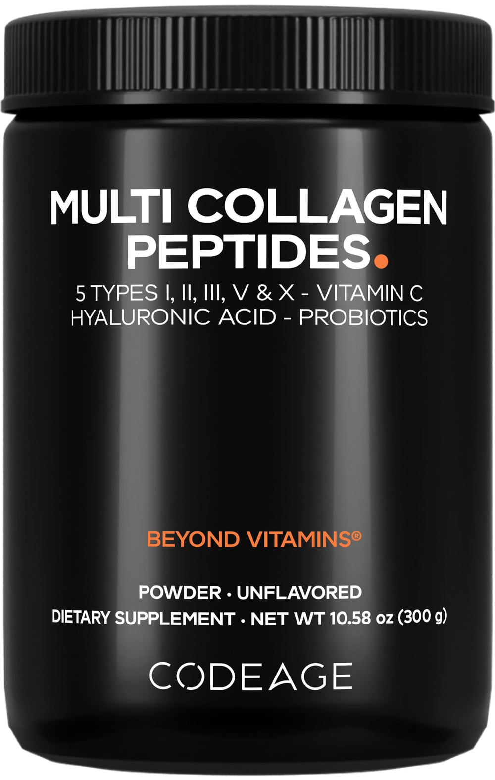 Codeage Multi Collagen Black Edition front label shows premium all-in-one blend