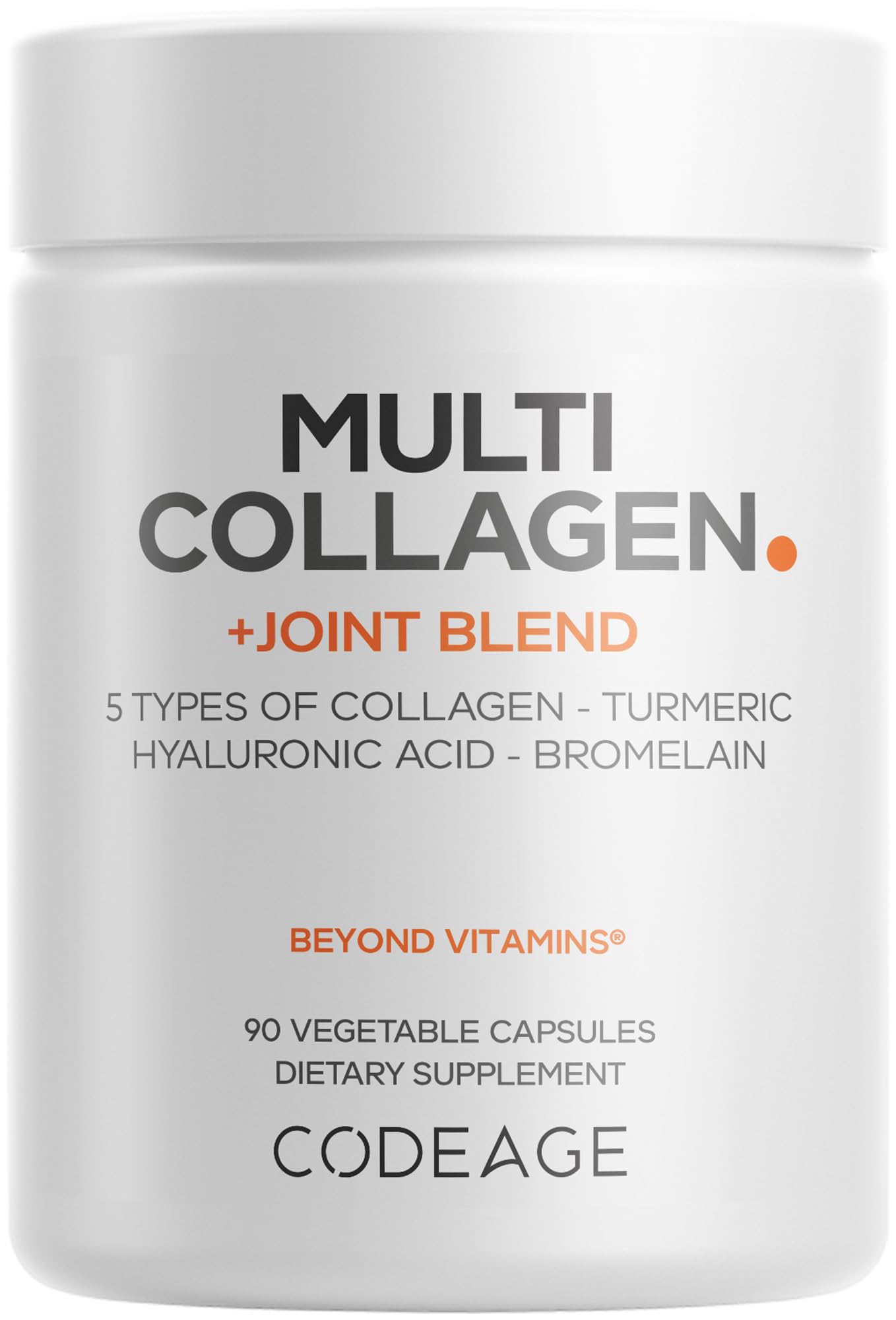 Codeage Multi Collagen Joint Blend bottle highlighting hyaluronic acid for hydration-friendly joints