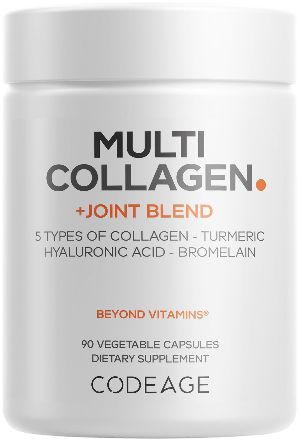 Codeage Multi Collagen Joint Blend bottle highlighting hyaluronic acid for hydration-friendly joints