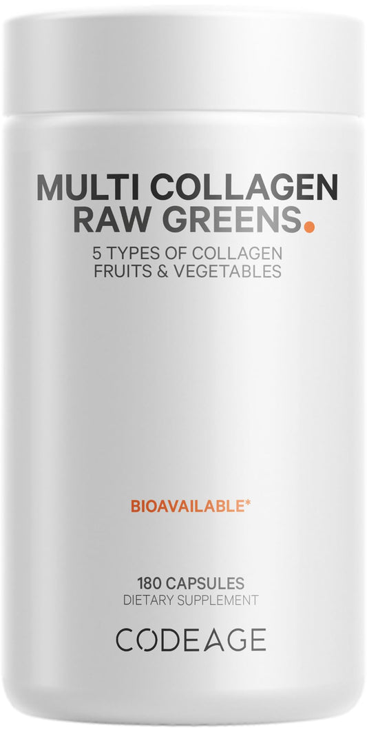 Codeage Multi Collagen Raw Greens bottle for easy daily wellness routine.