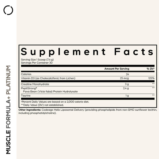 Codeage Muscle Formula+ Platinum label highlights 3,000 mg creatine monohydrate per serving