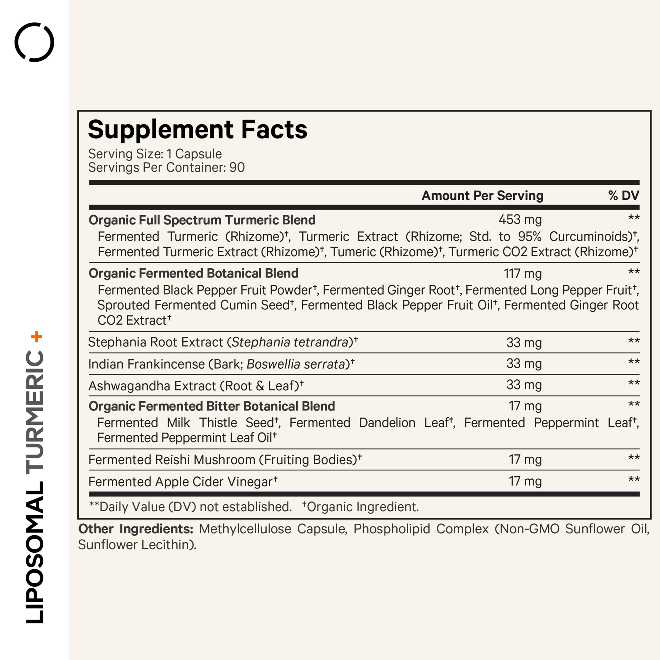 Codeage turmeric bottle label close-up highlighting 95% curcumin extract.
