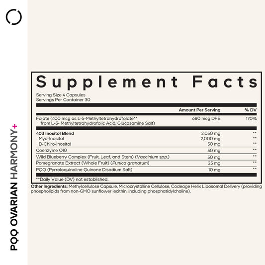 Codeage PQQ Ovarian Harmony capsules closeup easy to swallow daily capsules