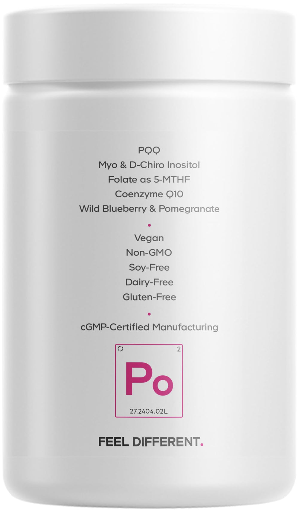 Codeage PQQ Ovarian Harmony non-GMO gluten-free seal on label