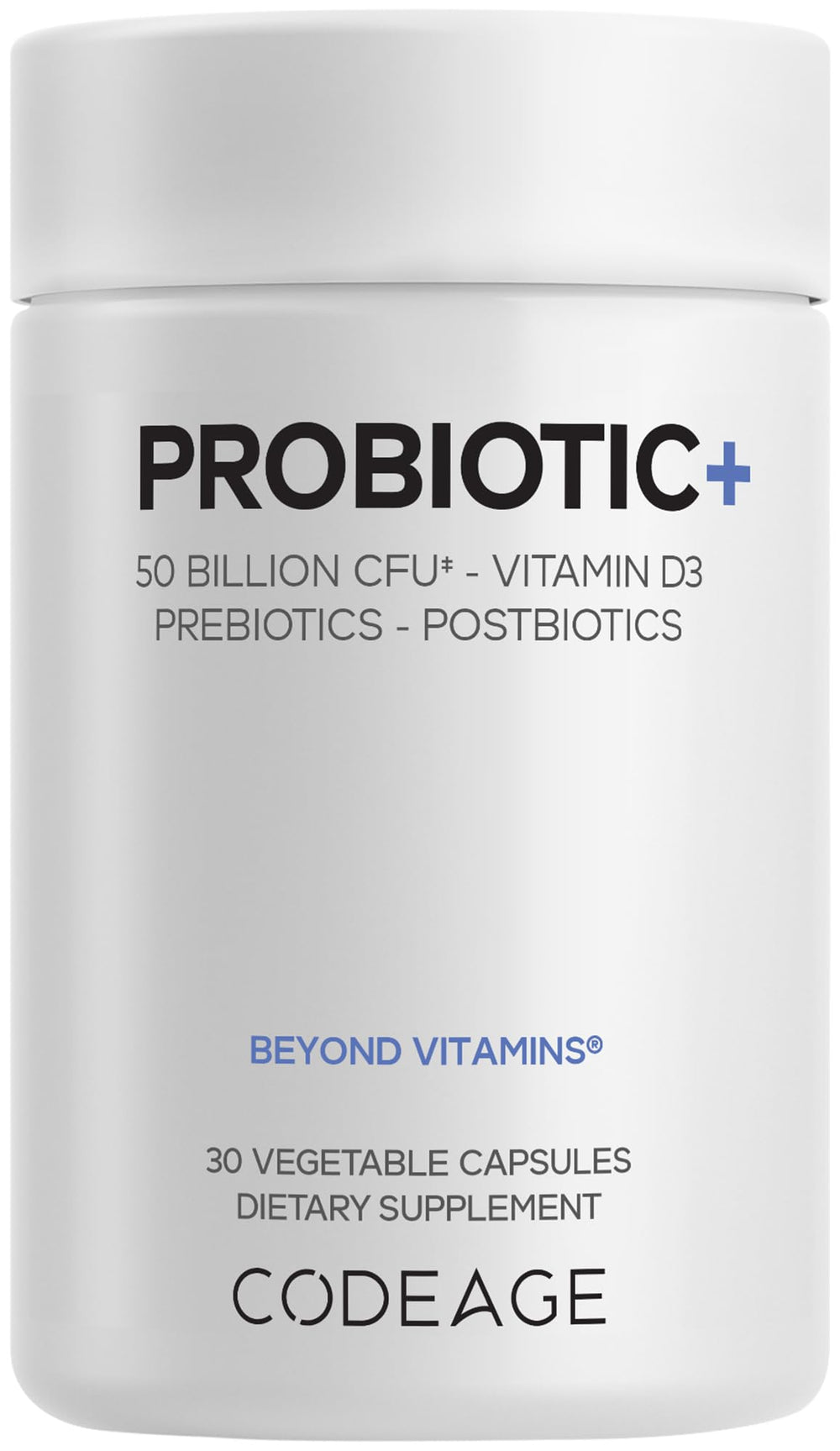 Codeage Probiotic+ bottle with capsules for daily gut support.