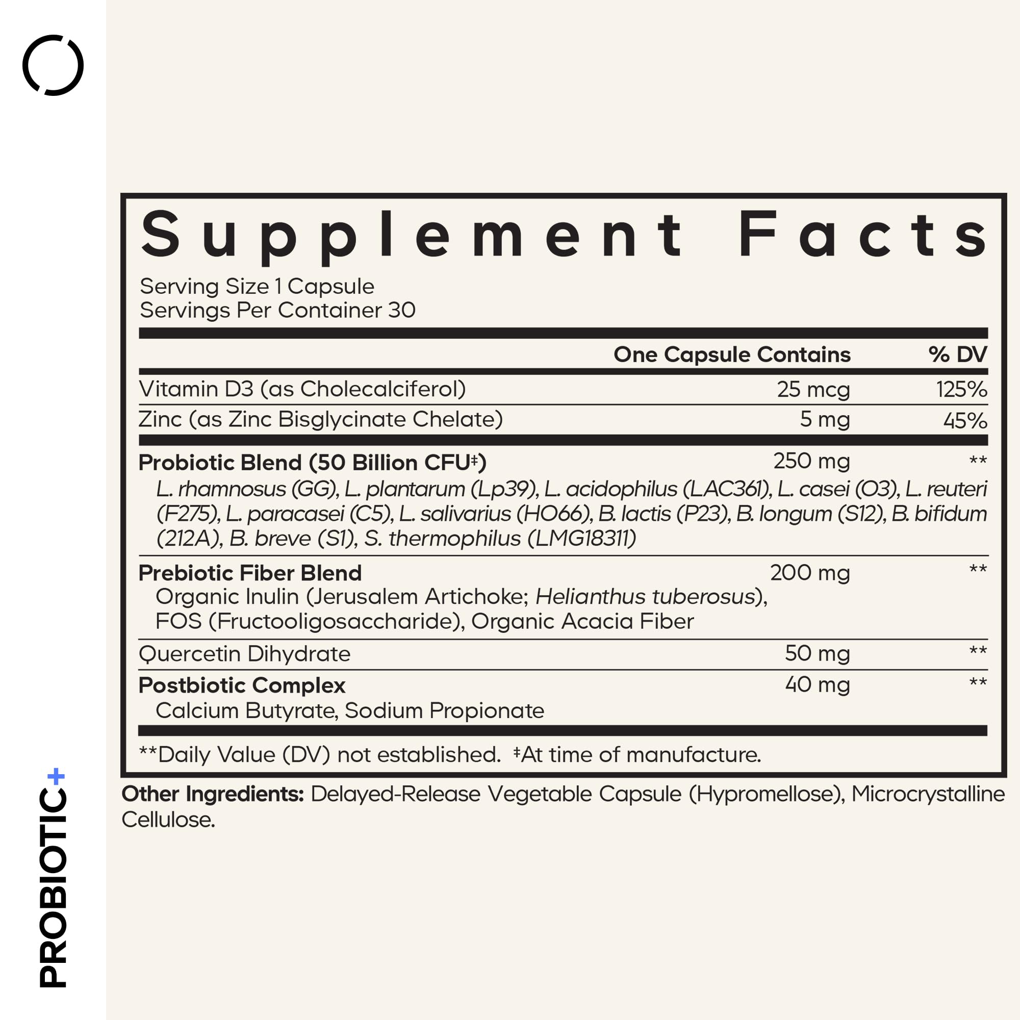 Codeage Probiotic+ label highlights 50 Billion CFU and 12 strains.