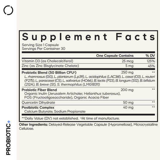Codeage Probiotic+ label highlights 50 Billion CFU and 12 strains.