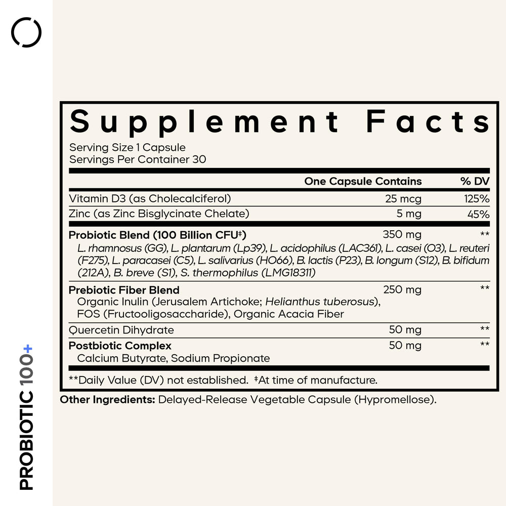 Codeage Probiotic+ bottle side label highlights 12 strains for broad support.