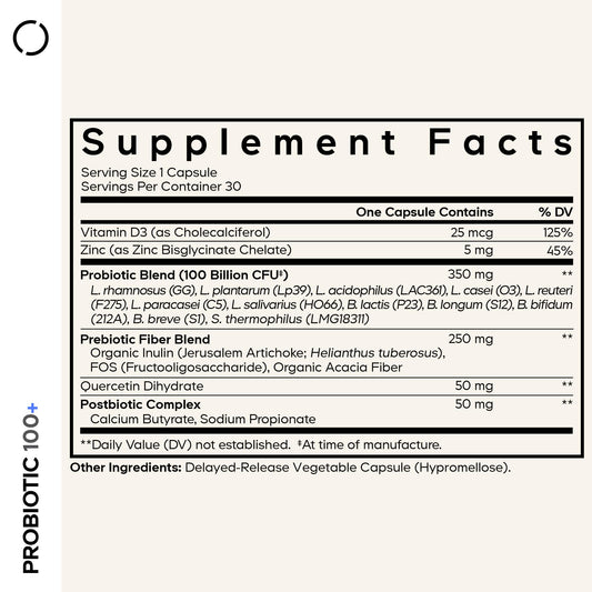 Codeage Probiotic+ bottle side label highlights 12 strains for broad support.