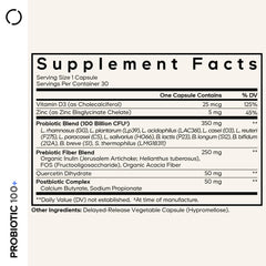 Codeage Probiotic+ bottle side label highlights 12 strains for broad support.