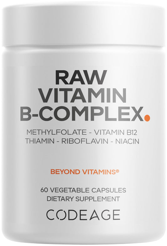 Codeage Raw Vitamin B-Complex bottle with capsules for daily energy