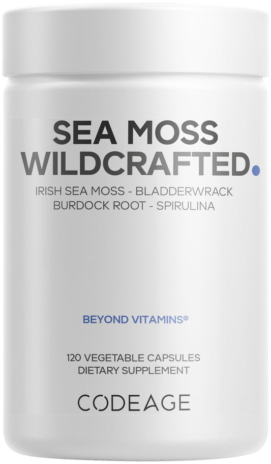 Codeage raw wildcrafted Irish sea moss bottle for daily wellness