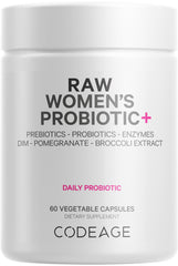 Codeage Raw Women's Probiotic+ bottle showing 34 strains for daily balance