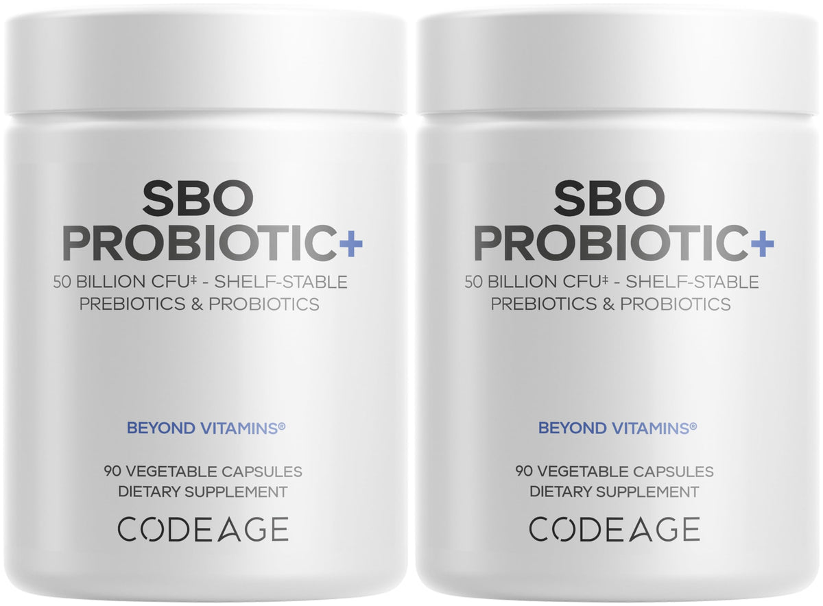 Codeage SBO Probiotic bottle highlighting 50B CFUs for daily probiotic convenience.