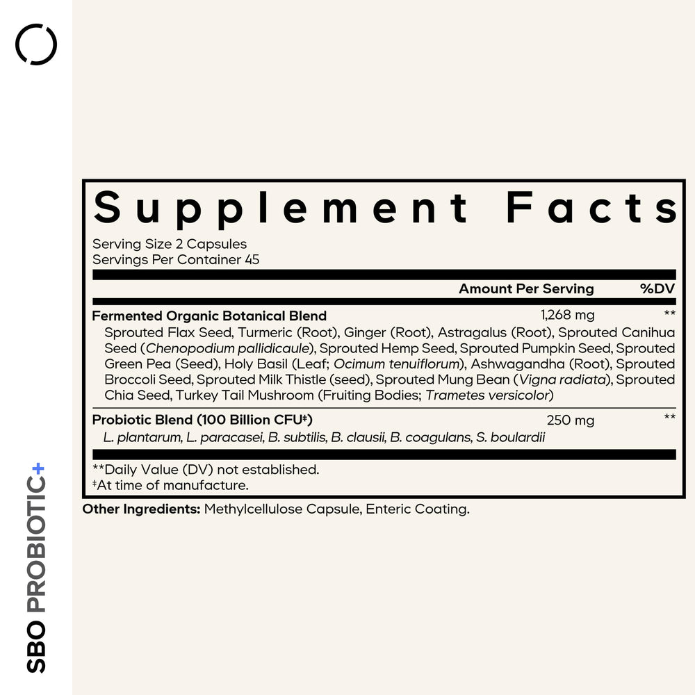 Codeage SBO Probiotics capsule close-up highlighting vegan, dairy-free formulation for daily use.