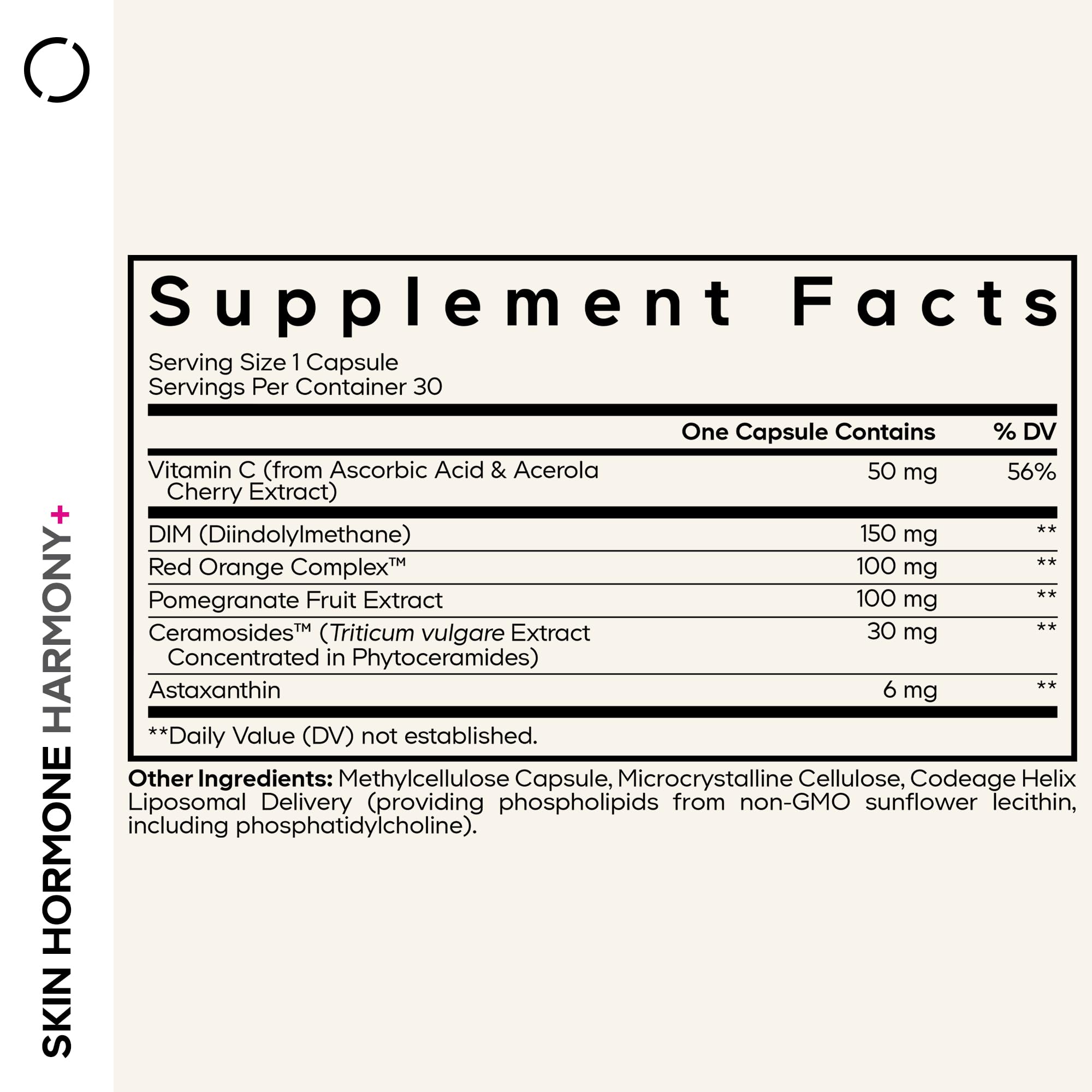 Close-up of Codeage Skin Hormone Harmony+ capsules highlighting convenience.
