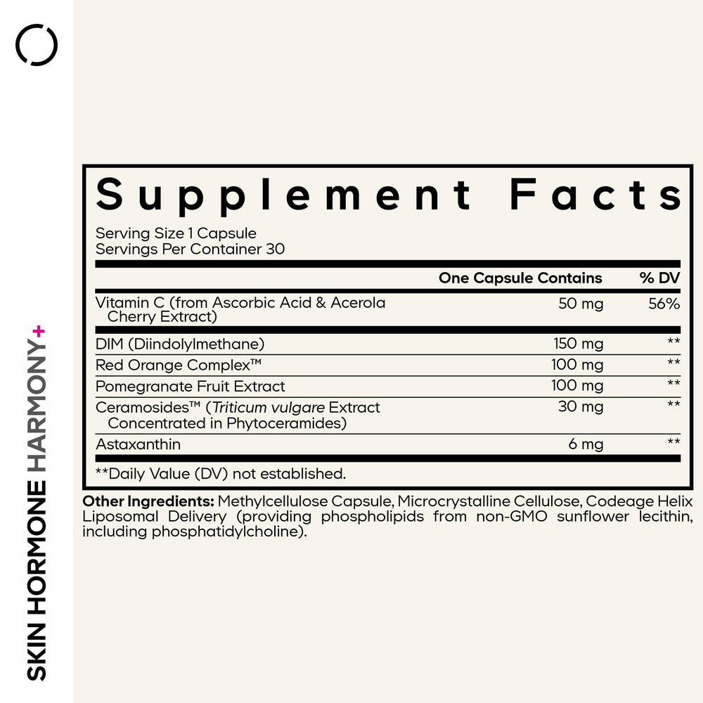 Close-up of Codeage Skin Hormone Harmony+ capsules highlighting convenience.
